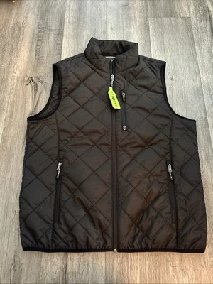 Free Country Mens L Quilted Puffer Vest Black Repreve Recycled Polyester Zip  - Image 1 of 4