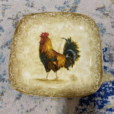 Plato Vintage Gallo Pollo Rústico 8.75” Cuadrado 222 QUINTO  Foto 1 de 4