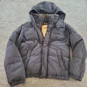 Vintage Hollister Men’s Puffer Jacket Navy Blue Size Large Zip Up Winter Coat - Picture 1 of 11
