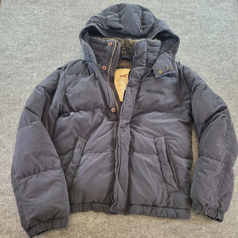 Vintage Hollister Men’s Puffer Jacket Navy Blue Size Large Zip Up Winter Coat - Image 1 of 4