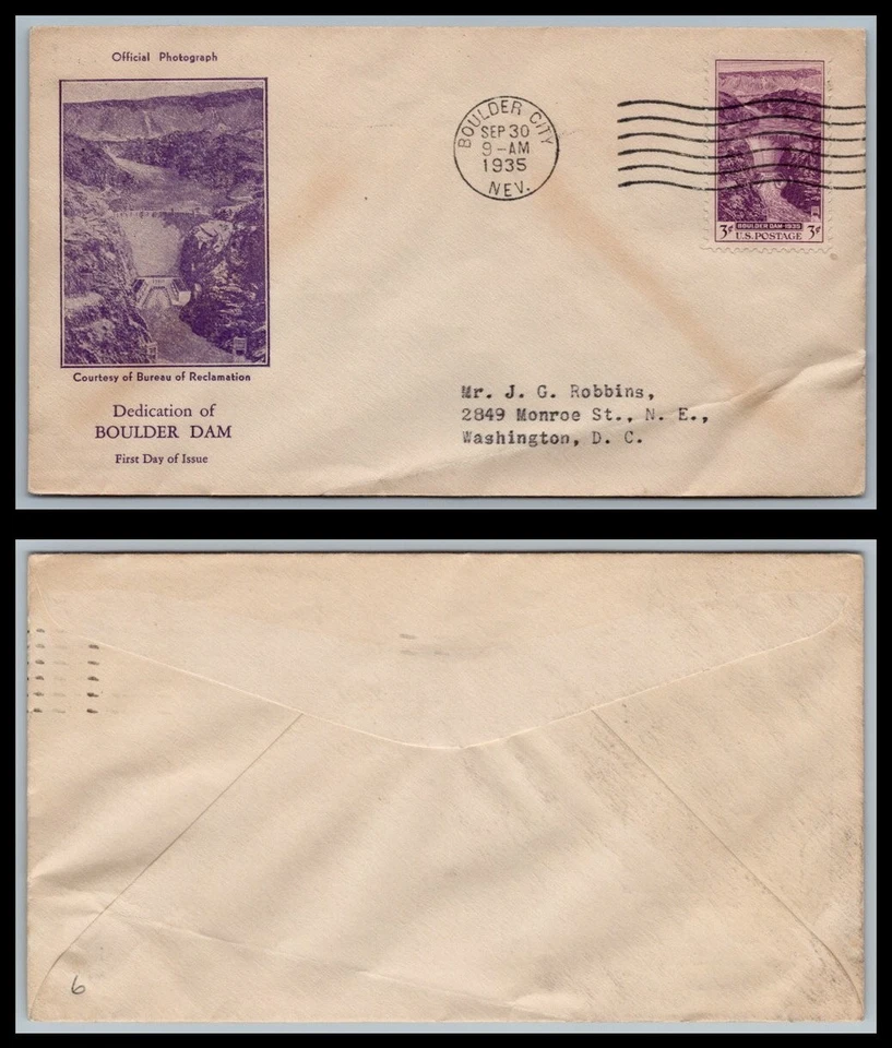 US FDC # 774 3c Boulder Dam  Rice  addressed 1935, 9p9641 - Image 1 of 1