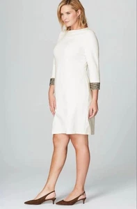 J.Jill x Christian Siriano Creme Langarm Kleid XLP Perlen Bündchen Neu mit Etikett NEU - Bild 1 von 10