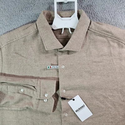 $135 новый Murano фланелевая рубашка мужчин XXL Collezione елочка желтовато-коричневый белый Италии - Изображение 1 из 4