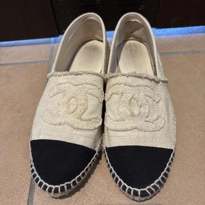 CHANEL Espadrilles Flats Size 23.5-24cm Pre-Owned Slightly Tight Fit - Picture 1 of 12