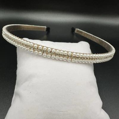 Rhinestone Pearl Gold Decorative Headband Wedding Flower Girl Hair Accessory - Image 1 of 4