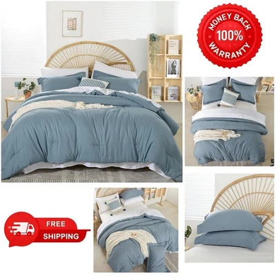 Juego de edredón completo azul polvoriento suave y esponjoso - ropa de cama de 7 piezas para todas las estaciones Foto 1 de 4