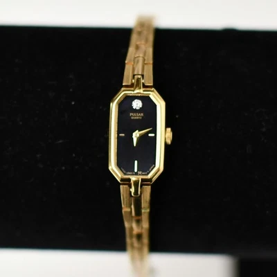 Pulsar Women’s Quartz Watch V220-5770 Gold Tone Black Dial Japan New Battery - Image 1 of 4
