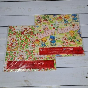 2 VTG 1980s Strawberry Shortcake American Greetings Gift Wrap 2 Sheets Per Pack - Picture 1 of 18