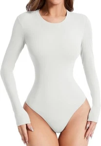 Women's Short Torso Long Sleeve Tummy Control Round Neck Bodysuit 2XL B29 - Picture 1 of 3