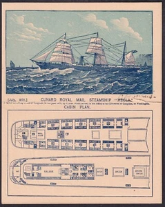 1872 RMS HECLA (Olympus?)Kabinenplan / Cunard Line Prospekt;kleiner Schaden aber fein - Bild 1 von 7