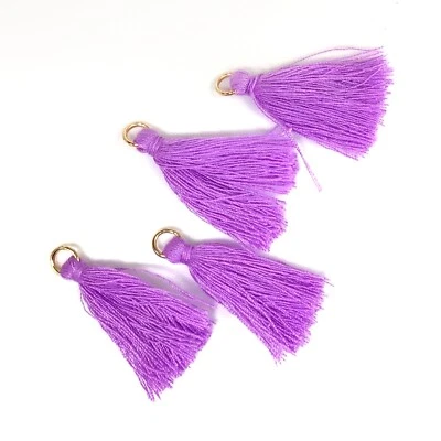 Pequeñas borlas de seda de 1,25 pulgadas con anillo de salto 4 piezas rojo, azul, negro, verde, blanco, pendiente Foto 1 de 4