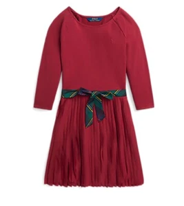 Polo Ralph Lauren Girls 16 Holiday Red Pleated Cotton Dress Festive Plaid Sash - Picture 1 of 10