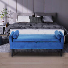 Upholstered Storage Ottoman Bench Bedroom End of Bed Bench with 2 Round Pillows