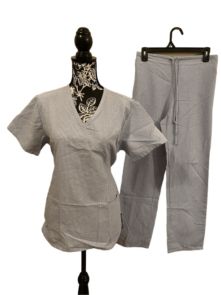 Conjunto de Top Médico y Pantalones a Cuadros Azul Bebé Los Angeles Rose Uniforme Ropa de Trabajo Oc Foto 1 de 4