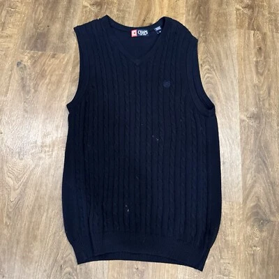 Chaps Sweater Vest Size Medium Navy Blue Cable Knit Fisherman Rope - BUB - Image 1 of 4