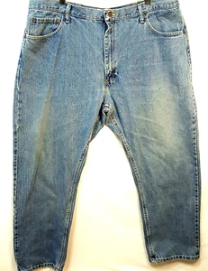 Wrangler Authentics Jeans 42x29 Distressed Relaxed Fit Blue Denim Men’s Workwear - Picture 1 of 19