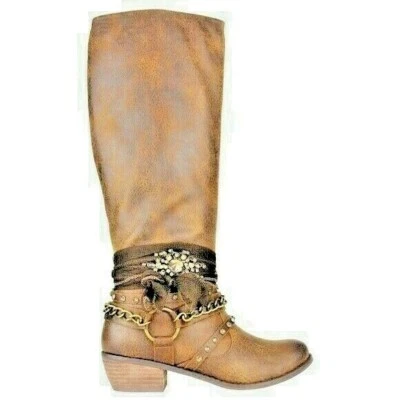 Botas de montar hasta la rodilla Tutsan Taupe para mujer; cristales y tachuelas talla 6; NUEVAS Foto 1 de 4