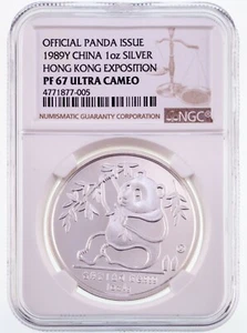 1989Y Cina 1 Oz. Argento Panda per Hong Kong Esposizione NGC Pf 67 Ultra Cammeo - Foto 1 di 4