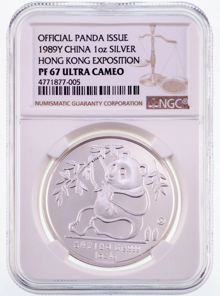 1989Y Cina 1 Oz. Argento Panda per Hong Kong Esposizione NGC Pf 67 Ultra Cammeo - Immagine 1 di 4
