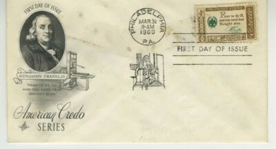 American Credo FDC 1960 Artcraft Cachet First Day Cover Scott #1140 4c Stamp S21 - Image 1 of 2