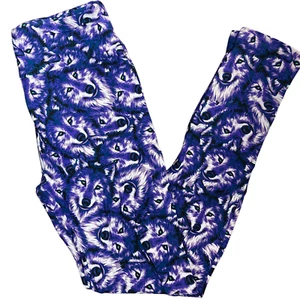 Leggings LuLaRoe OS Azul LOBOS con Ojos Verdes Lobo Perro Husky Talla Única UNICORNIO Nuevo - Imagen 1 de 4