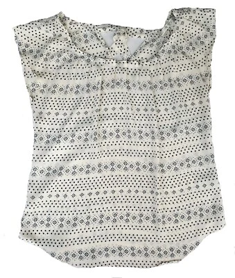 Ladies' Sleeveless Top Sz X-Small Ivory & Navy Print Pleated Neck Lauren Conrad - Imagem 1 de 3