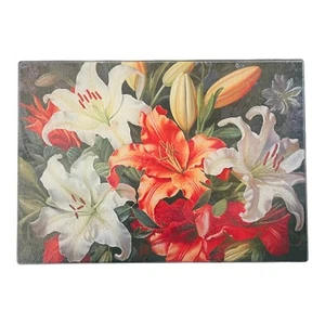 8x11 Tempered Glass Cutting Board~StainGlass Scene~Lily Flowers~Floral~Kitchen - Picture 1 of 1