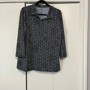 Croft & Barrow Tunic Top Geometric Print 3/4 Sleeve Blouse Black White L - Picture 1 of 4