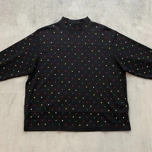 Vintage BECHAMEL Mock Neck Sweater Women XL Black Embroidered Polka Dot - Picture 1 of 11
