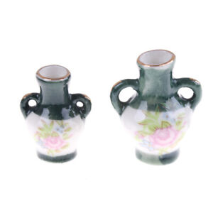 2PCS 1:12 Dollhouse Mini Chinese Traditional Ceramics Vase Miniature DecorJC~sf