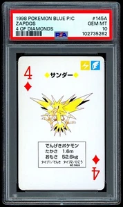 Pokemon ZAPDOS Japanese BLUE Back 4 of Diamonds POKER Playing Card 145A - PSA 10 - Picture 1 of 2