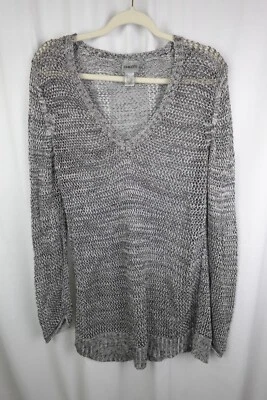 Suéter Chicos Mujer Talla 2 Grande Cuello en V Plateado Tejido Abierto Encubrimiento Top Gris Foto 1 de 4
