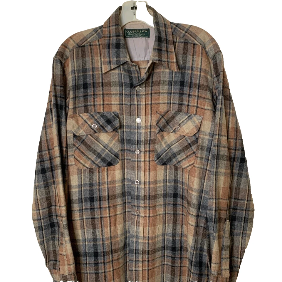 Camisa Vintage Lana Cuadros Talla M Marshall Field Co Manga Larga Gris Tostado COMO ESTÁ Foto 1 de 4