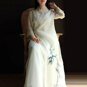 New Women Element Tang Suit Qipao Retro Embroidery Slim Fit Silk Lace Long Dress - Picture 1 of 14