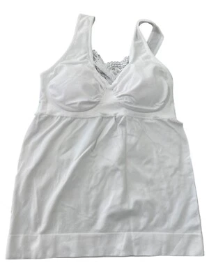 Tanque sem costura Rhonda Shear com inserção de renda e almofadas removíveis tamanho pequeno branco - Imagem 1 de 4