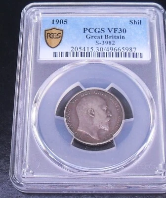 1905 Great Britain Shilling ,  PCGS VF 30 , key date , nice silver coin      *SP - Image 1 of 4
