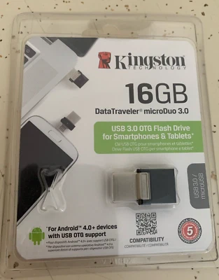 Kingston 16GB DataTraveler microDuo USB 3.0 OTG Flash Drive - NIP - Image 1 of 2