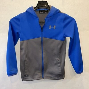 Under Armour Blue Grey Boys Jacket W/ Hood Full Zip Size YMD Storm - Picture 1 of 9