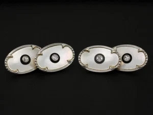 Antike Diamant Perlmutt Manschetten Knöpfe ca. 0,20ct 585/- Gelbgold & Weißgold - Bild 1 von 7