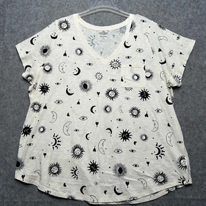 Torrid Shirt Womens 4X Ivory Heritage Slub Jersey Sun Moon Heart Celestial Comfy - Picture 1 of 16