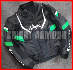 Men Kawasaki Black Real Leather Jacket Biker Repro Replica Leather Jacket 5XL - Picture 1 of 5