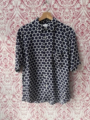 SANDRO Size M Navy Off White Polka Dot Lyocell Blend Short Sleeve Shirt Size L - Image 1 of 4