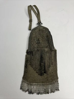 Antigua bolsa de malla soldada y plata grabada Whiting and Davis - malla con solapa Foto 1 de 4