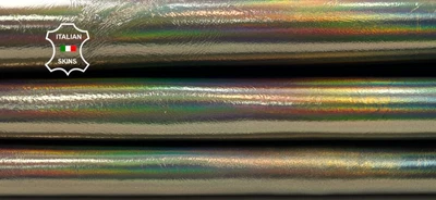 METALLIC HOLOGRAPHIC PLATINUM CRINKLE Strong Goatskin Leather 3+sqf 0.7mm C5265 - Image 1 of 4