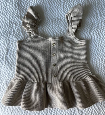 Janie And Jack Gold Glimmer Sleeveless Sweater Top Size 4 Gold Buttons Ruffle - Image 1 of 4