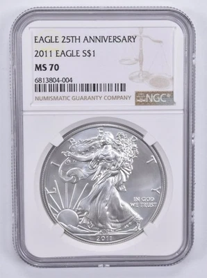 MS70 2011 American Silver Eagle 1 Oz NGC Graded Brown Label *2018 - Image 1 of 4