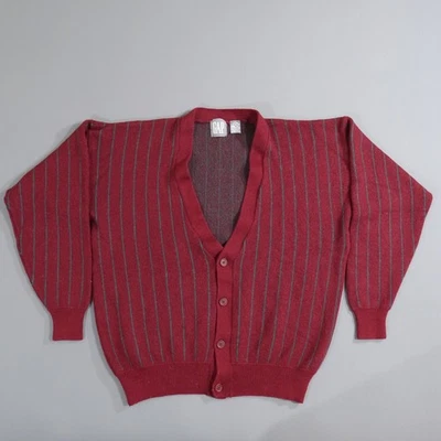 Vintage GAP  Cardigan 100% Wool Mens XL Burgundy Green Stripe Academy 90s Preppy - Image 1 of 4