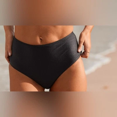 Parte inferior de bikini Aerie Shine Rib cintura alta en negro nueva con etiquetas - talla XL Foto 1 de 4