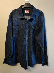 Wrangler Denim Snap Shirt Mens 2XL Western Pearl Snap Long Sleeve Dark Wash XXL  - Picture 1 of 14