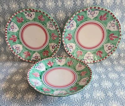 Solimene Vietra ~ Verde "Pollo Campagna" ~ 3 Platos de Cena Hechos en Italia ~ Usado en Excelente Condición Foto 1 de 4